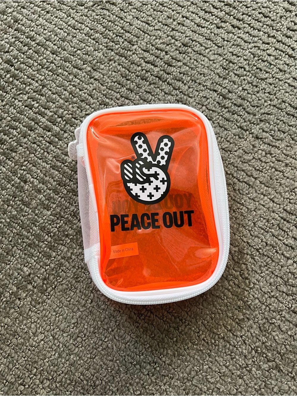Peace Out Orange Clear Cosmetic Pouch with White Trim